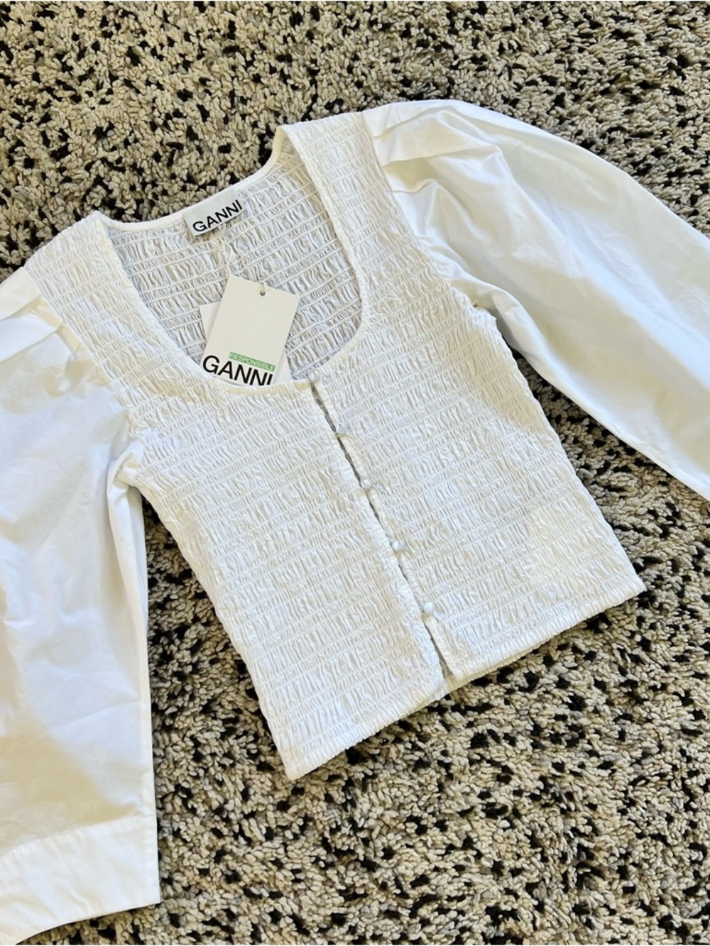 GANNI Organic Cotton Poplin Blouse F8856 Women’s Size 34 XS - Picture 3 of 13